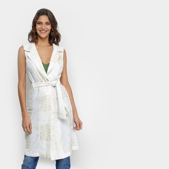 Colete Lança Perfume Long Line Estampado Feminino - Off White