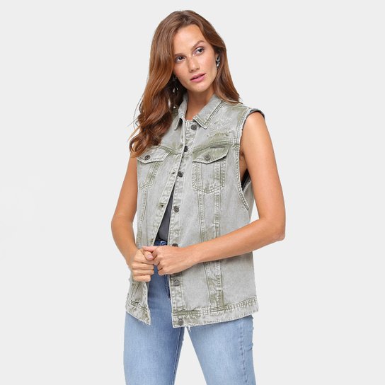 Colete Sommer Maxi Jeans Estonado - Verde Militar