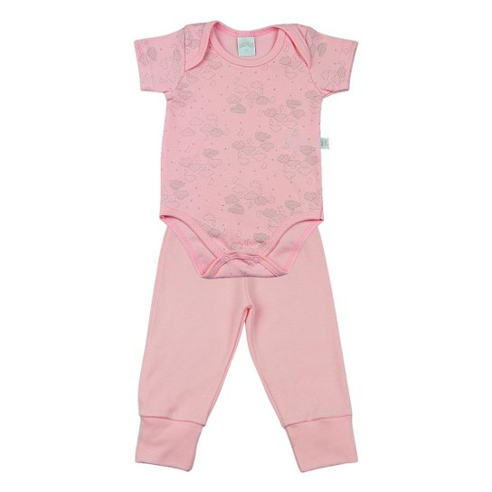 Conjunto Bebê 2 Peças Suedine Ano Zero Feminino - Rosa