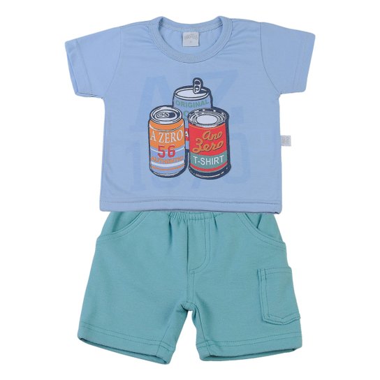 Conjunto Bebê Meia Malha e Molicotton Silk A Zero - Azul