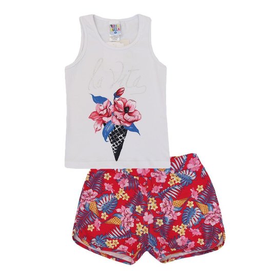 Conjunto Blusa e Short La Vita Pulla Bulla Feminino - Branco
