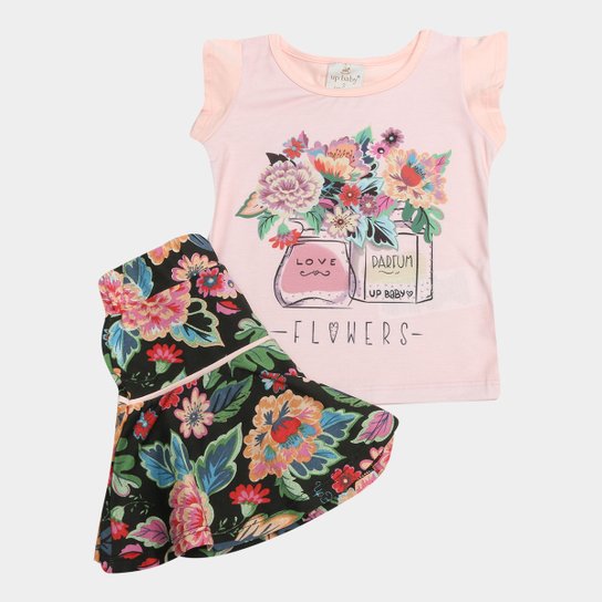 Conjunto de Blusa + Saia Infantil Up Baby Feminino - Rosa