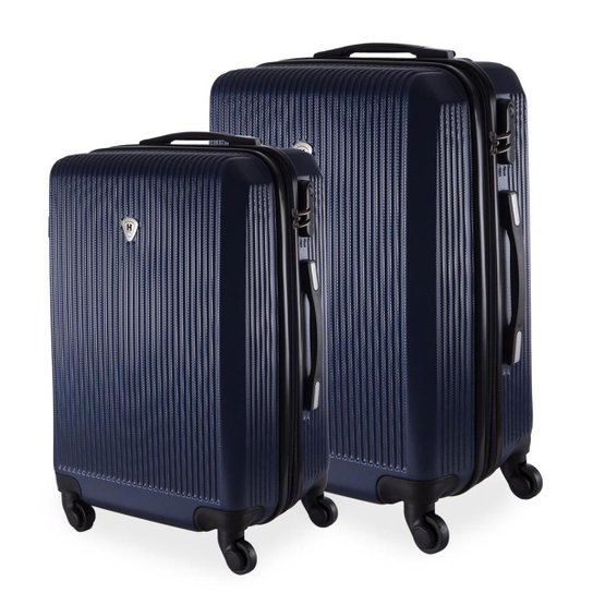 Conjunto de Malas de Viagem em ABS Hinza Valencia Expansível com Rodinhas Giro 360º 2 Peças - Azul