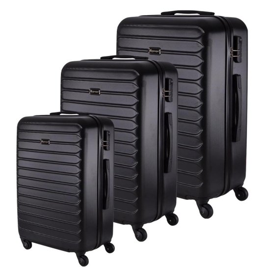 Conjunto de Malas de Viagem Mônaco em ABS GoSuper com Rodinhas Giro 360º 3 Peças - Preto