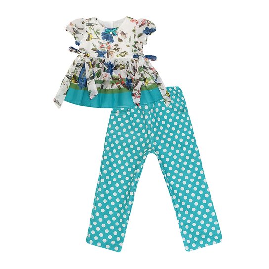 Conjunto Feminino Bebê Bata e Calça Fuseau Poá - Verde