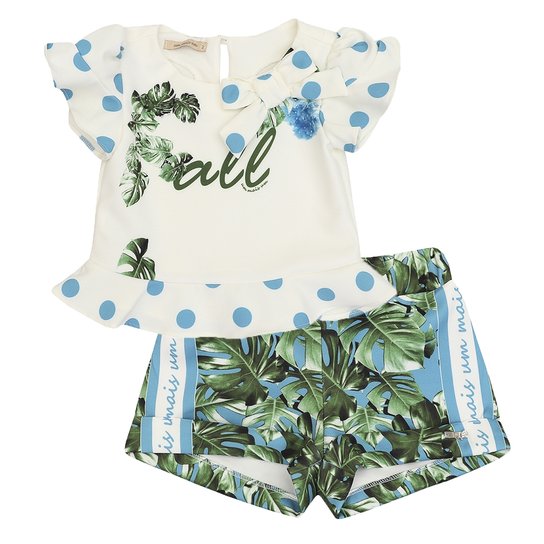 Conjunto Feminino Blusa e Short Neoprene - Bege