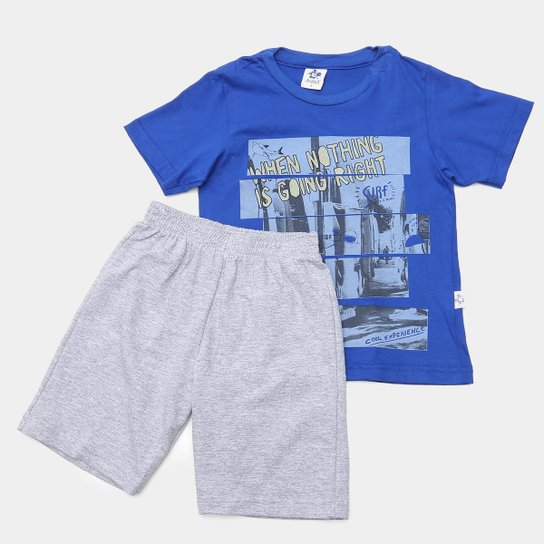 Conjunto Infantil Andritex Malha E Bermuda Moletinho When Nothing Is Going Rigth Masculino - Azul Royal