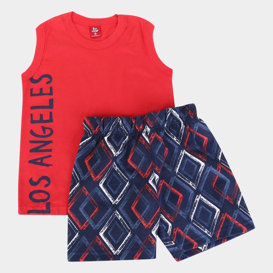 Conjunto Infantil Bee Loop Regata E Bermuda Los Angeles Masculino - Vermelho