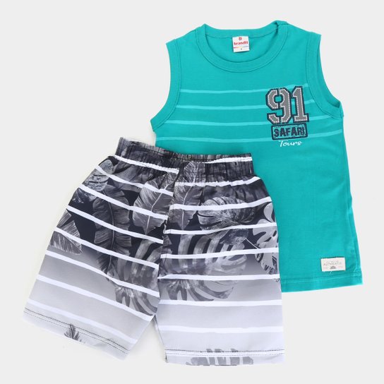 Conjunto Infantil Brandili Folhagens Bermuda Masculino - Verde