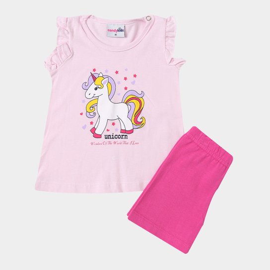 Conjunto Infantil Candy Kids Curto Bebê Feminino - Rosa Claro