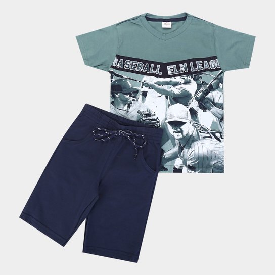 Conjunto Infantil Elian Baseball Eln Leangue Moletinho - Verde Militar