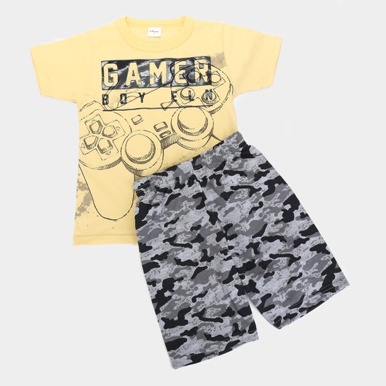 Conjunto Infantil Elian Camuflado Gamer Masculino - Amarelo