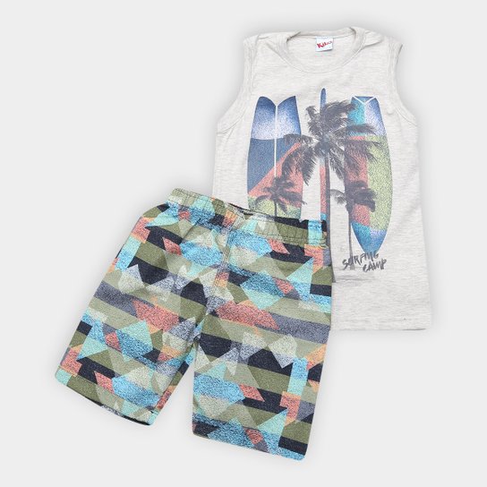 Conjunto Infantil Kiko & Kika Surfing Camp Masculino - Cinza