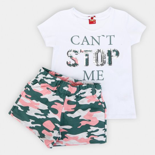 Conjunto Infantil Kyly Camuflado Feminino - Branco