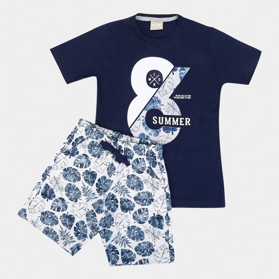 Conjunto Infantil Milon Camiseta e Bermuda Masculino - Marinho