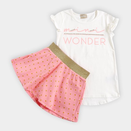 Conjunto Infantil Milon Cotton Moletinho Short - Off white+Rosa