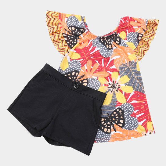 Conjunto Infantil Nanai Short Molicotton Sarja Feminino - Vermelho