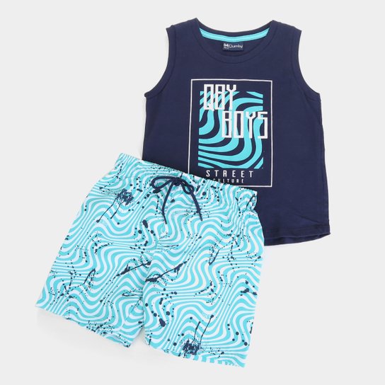 Conjunto Infantil Quimby Estampado Masculino - Marinho