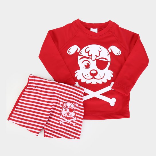 Conjunto Infantil Tip Top C/ Proteção Uv Cat & Dog - Vermelho