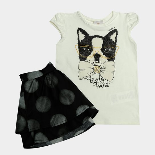 Conjunto Infantil Up Baby Lovely Friend Feminino - Bege+Preto