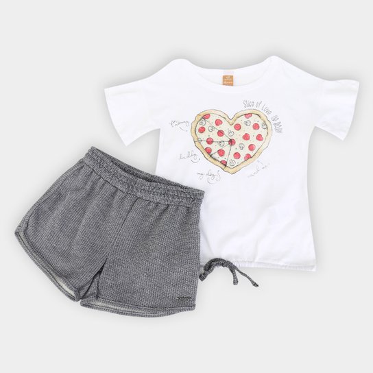 Conjunto Infantil Up Baby Pizza Short Feminino - Branco