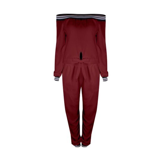 Conjunto OTD Blusa Crepe Manga Longa Cigana Detalhe Colegial Calça Justa Feminino - Vinho