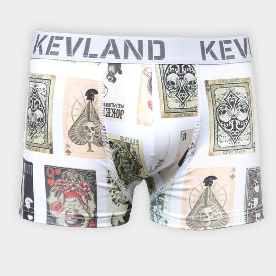 Cueca Boxer Kevland Cartas Caveiras - Branco+Preto