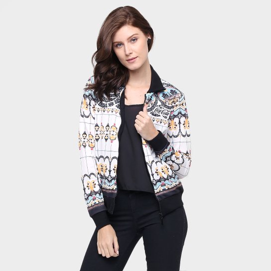 Jaqueta Coca-Cola Bomber Estampada - Branco+Preto