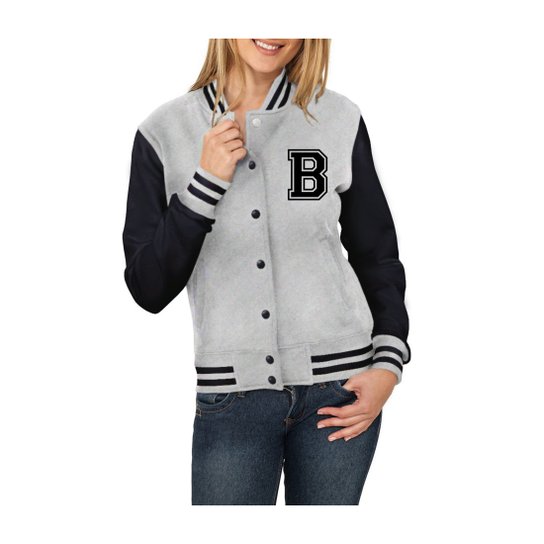 Jaqueta Criativa Urbana College Americana Letra B - Cinza