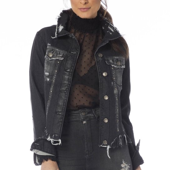 Jaqueta Jeans Denim Zero Regular Destroyed - Preto