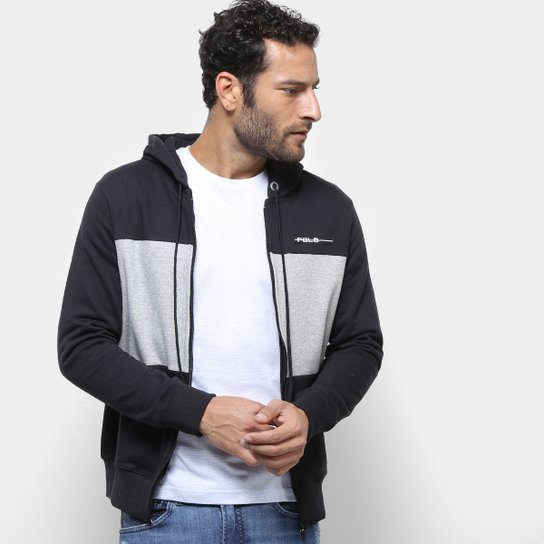 Jaqueta Moletom Polo RG 518 Bicolor Masculina - Preto