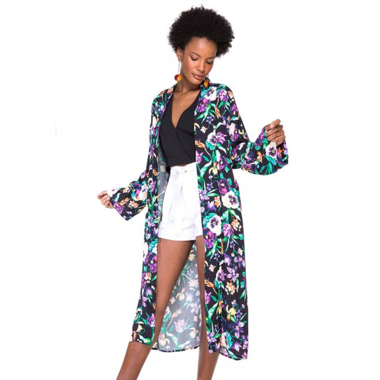 Kimono Amaro Estampado Viscose - Roxo