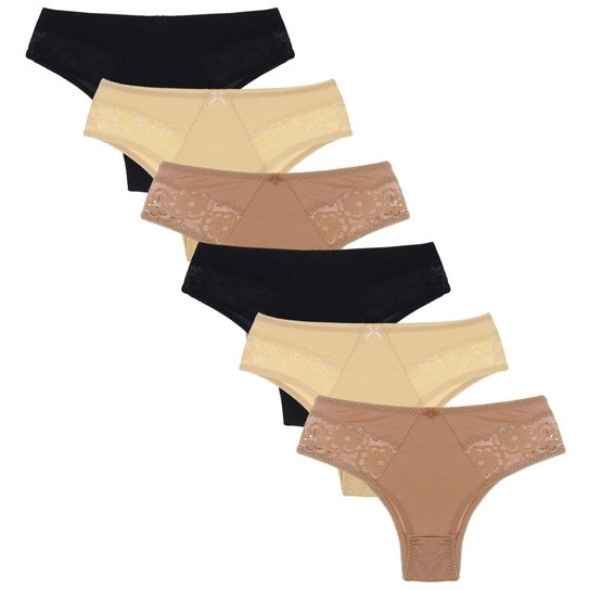 Kit 6 Calcinhas Clássica Alta Dorbe - Bege+Preto