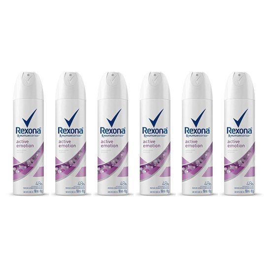 Kit 6 Desodorantes Rexona Aerosol Antitranspirante Active Emotion Feminino 150ml - Incolor