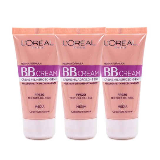 Kit BB Cream L'Oreál Paris cor Média 30ml 3 Unidades - Incolor