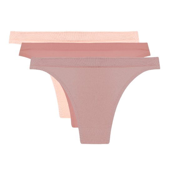 Kit Calcinha Trifil Tanga 3 Peças - Rosa+Bege