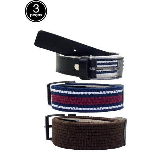 Kit Cinto Via Luna Casual 3 Peças Masculino - Marrom