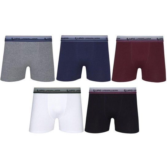 Kit Cueca Boxer Algodão Com Elastano 5 Peças - Branco+Preto