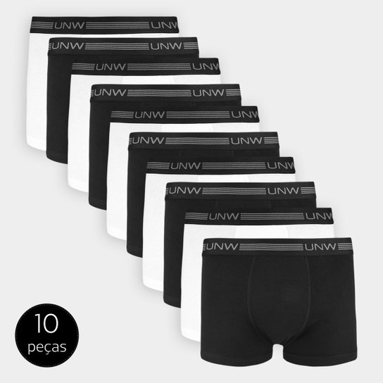 Kit Cueca Boxer UNW 10 Peças - Preto+Branco