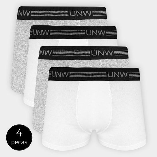 Kit Cueca Boxer Unw Elástico 4 Peças - Branco+Cinza