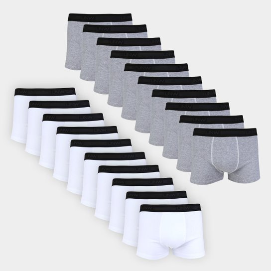 Kit Cuecas Boxer UNW Elástico 20 Peças - Branco+Cinza