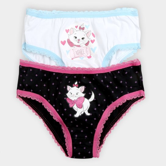 Kit de 2 Calcinhas Infantis Lupo Marie Feminina - Branco+Preto