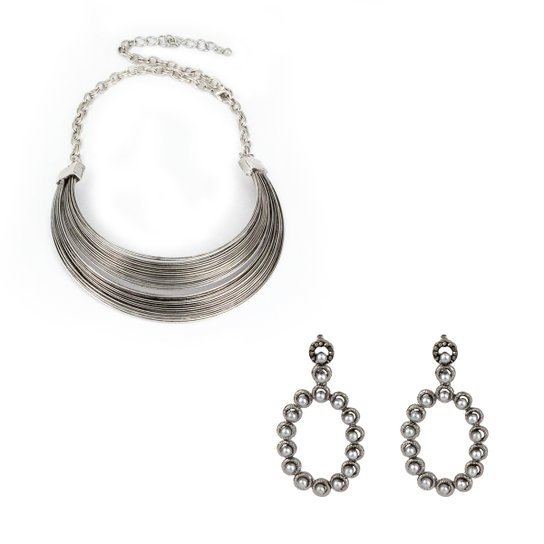 Kit De Colar Helena Massa Elos e Brinco Pérola - Prata