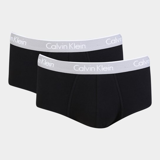 Kit de Cuecas Calvin Klein Slip Básica 2 Peças - Preto