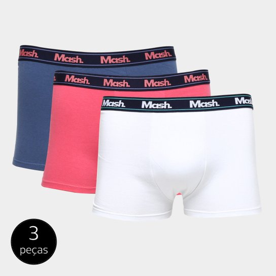 Kit de Cuecas Mash Boxer Básico 3 Peças - Azul+Branco