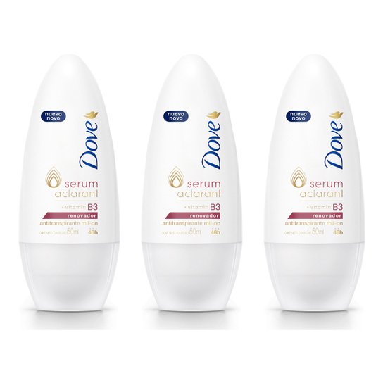 Kit Desodorante Dove Antitranspirante Renovador Roll-On 50ml com 3 unidades - Incolor