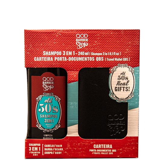 Kit QOD Barber Shop 50's Shampoo 3 em 1 + Carteira - Incolor