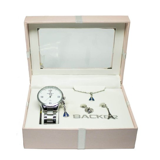 Kit Relógio + Berlocks + Corrente 106140061F BR Backer Feminino - Dourado