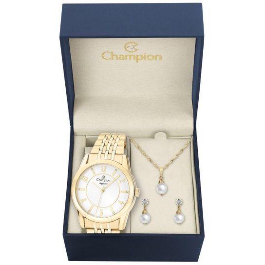 Kit Relógio Champion Elegance Feminino com Colar e Brincos - Dourado