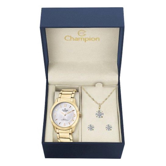 Kit Relógio Champion Passion com Colar+Brincos Feminino - Dourado
